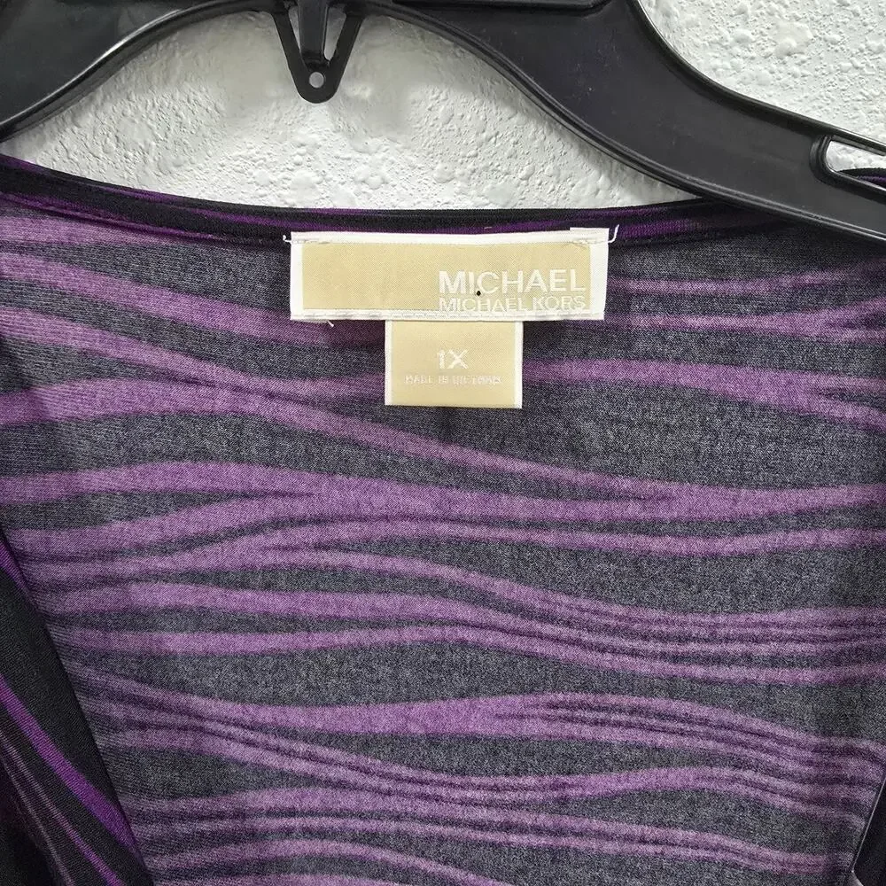 Michael Kors Women's Top Size 1X Purple Black Zebra Print Drape Neck Sleeveless